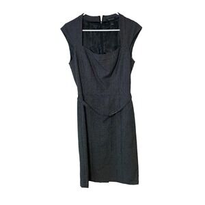 White House Black Market Sheath Dress Womens 8 Black Polka Dot Belted Career